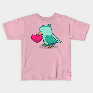 Cute Bird With Love Heart Cartoon Kids T-Shirt